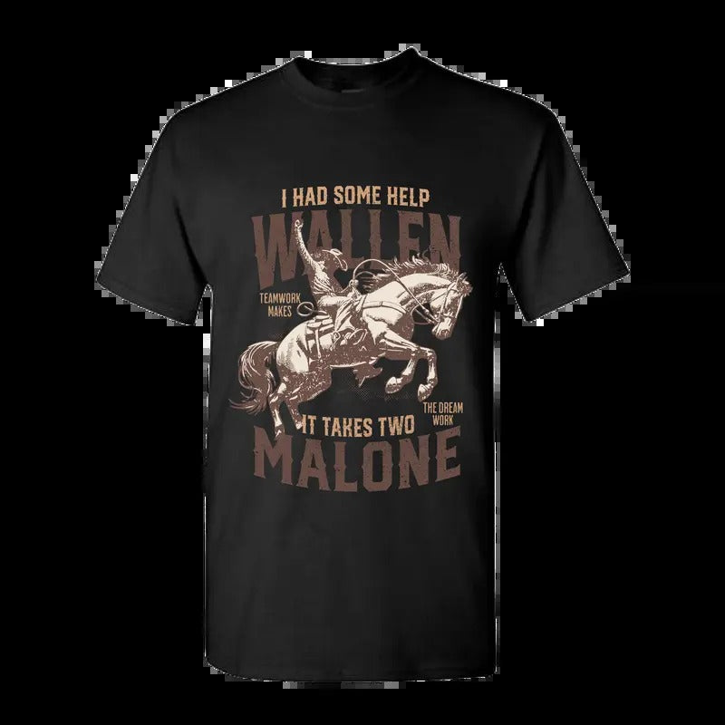 I Had Some Help Wallen And Malone Tee, Cowboy Shirt, Vintage T-shirt , Full Color, Full Size Classic Cotton Hoodie,...