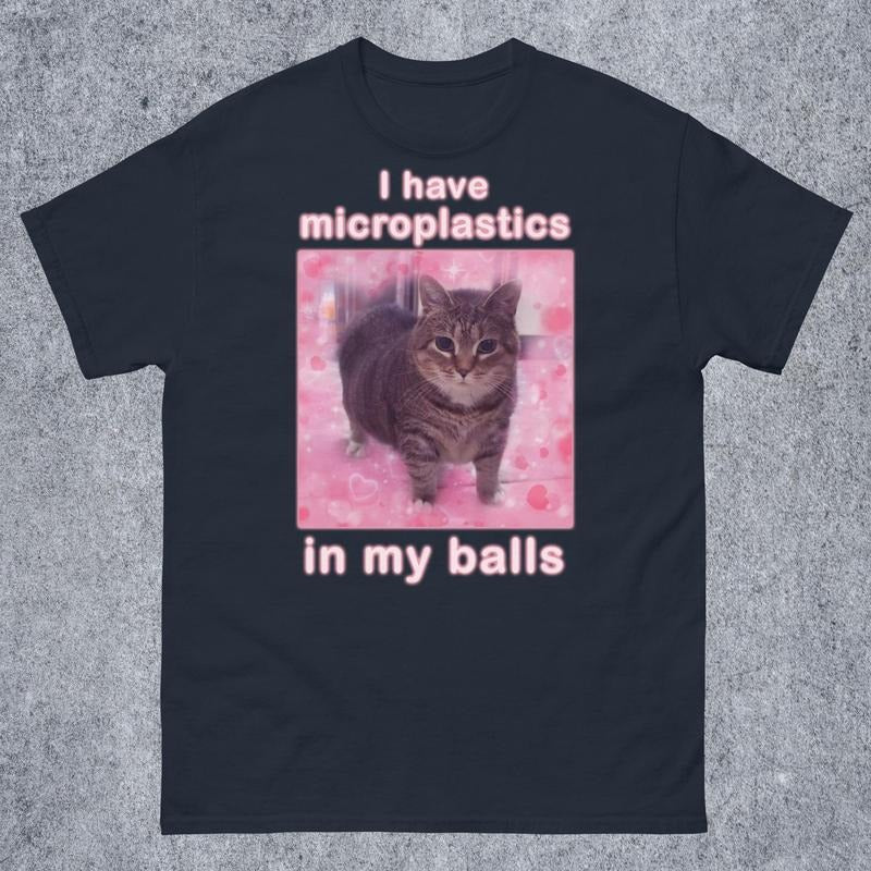 I Have Microplastics in my Balls Funny Cat Meme T-shirt, Gift for Woman, Ironic Cats Shirt, Stupid Silly Gifts, Goofy Ahh...