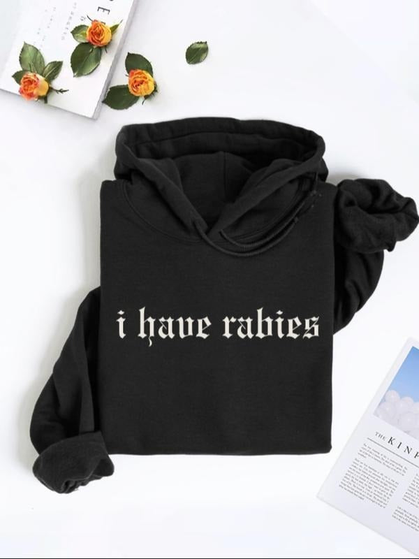 "I Have Rabies" Funny Gothic Oversized Hoodie for Women - Soft Graphic Sweatshirt, Edgy Dark Aesthetic