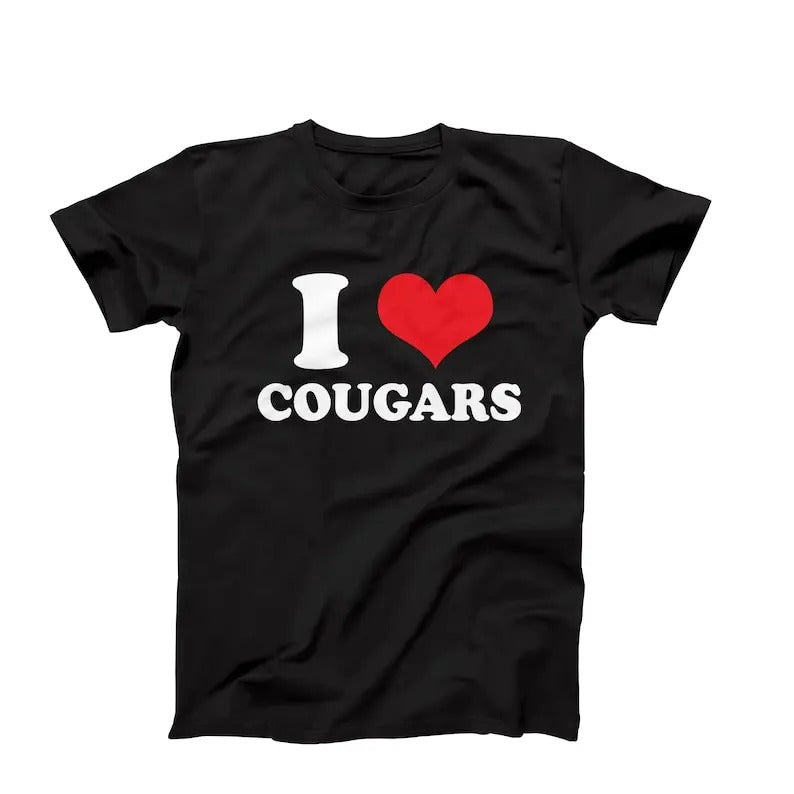 I Heart Cougars t-Shirt, I Love Cougars Shirt, Mens Cougars Shirt, Funny Courgar Shirt, Funny Gift Idea Shirt For Men, I...