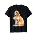"I Love Dad" Golden Retriever Graphic T-Shirt, 100% Cotton Crew Neck Short Sleeve, Black, All-Season Comfort, Machine Washable, Perfect Gift for Dad, Valentine's Day, or Weekend Wear, Fathers Day Gift style 02
