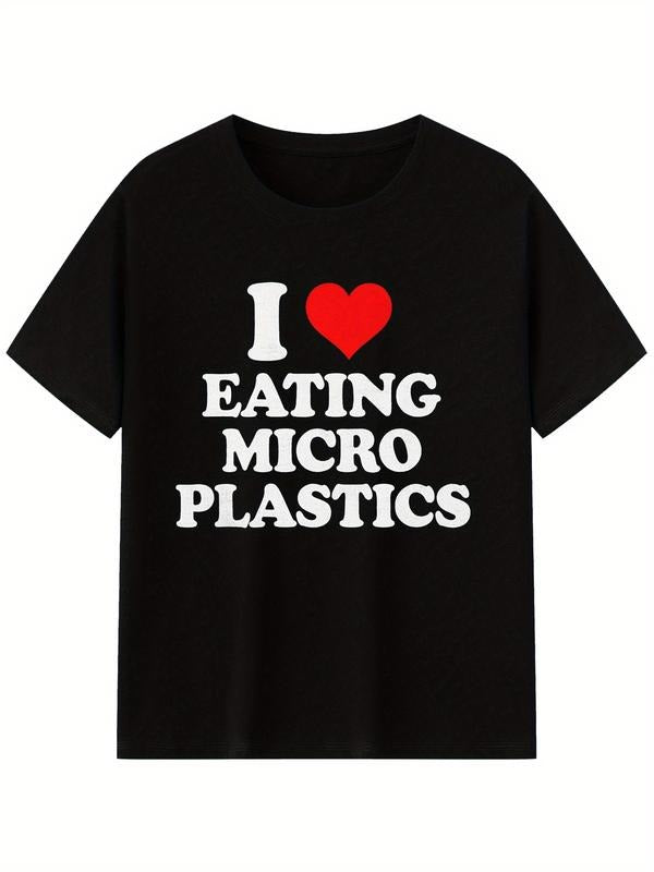 I Love Eating Micro Plastics Men Graphic T-Shirt With Red Heart Print In Black Streetwear Casual Hoodie, Sweatshirt