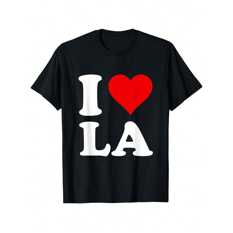 I Love LA T-Shirt Unisex Graphic T Shirts Cotton Casual Fabric Menswear Sleeve Medium Stretch Black Round Neck Short...