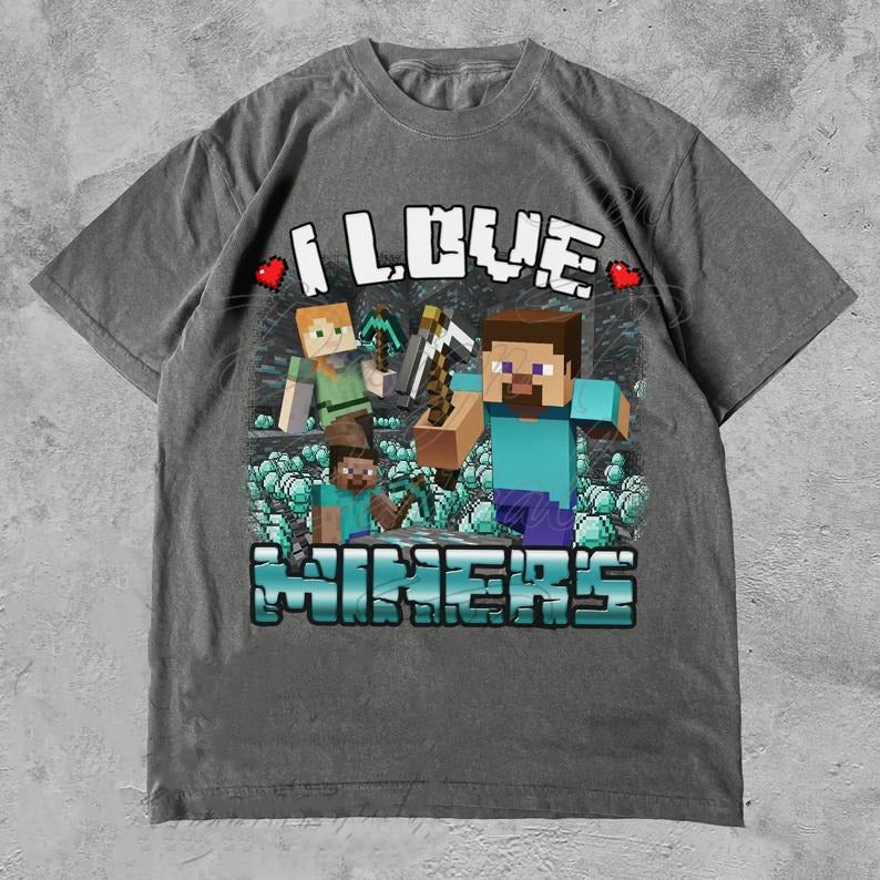 I Love Miners Unisex Shirt, Unhinged Shirt, That Go Hard, Gamer Gift, Cursed, Weird Shirt, Weirdcore Tee, Gag Gift for...