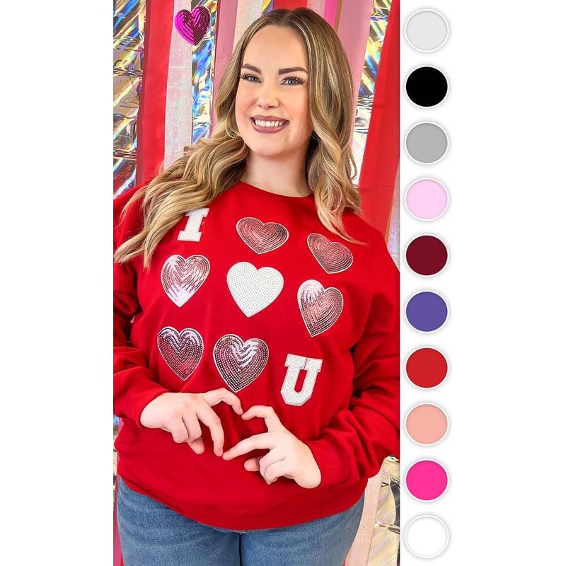 I Love You Sequin Valentine Heart Graphic Sweatshirt T-Shirts, Hoodie | UrbanDripWear.com