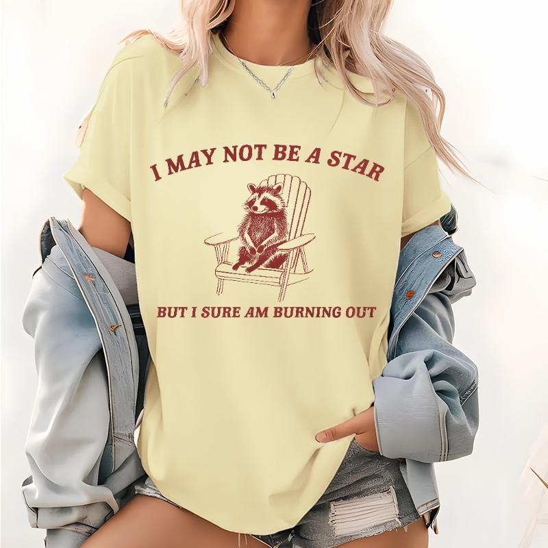 I May Not Be A Star Pattern T Shirt, Vintage Drawing Raccoon Graphic Tops, Raccoon Meme Shirt, Funny Trash Panda Unisex...