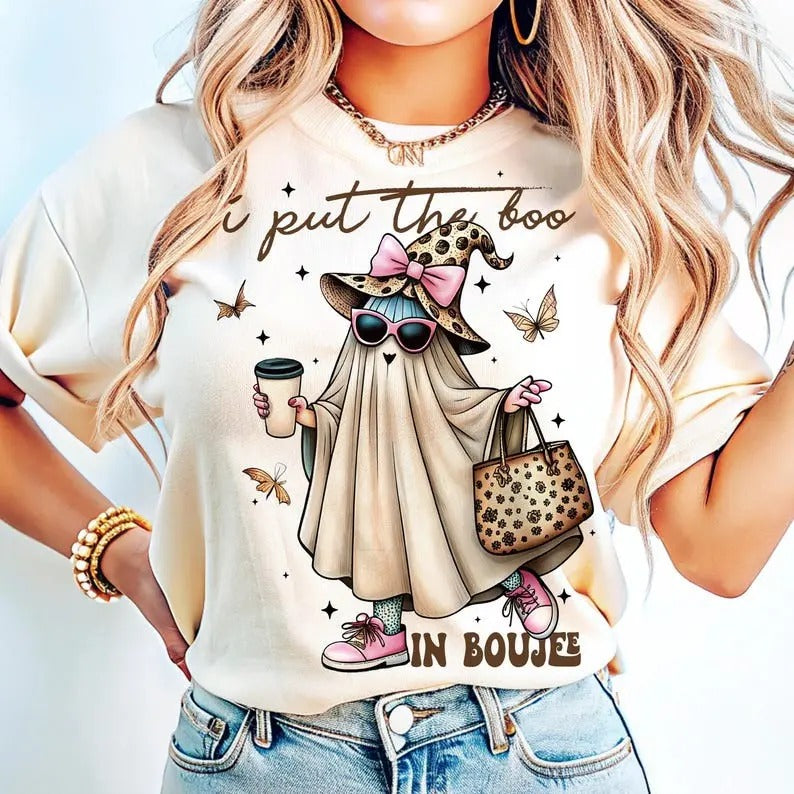 I Put The Boo In Boujee Ghost T-Shirt , Halloween Ghost Sweatshirt, Girly Halloween Boo Shirt Hoodie | UrbanDripWear.com