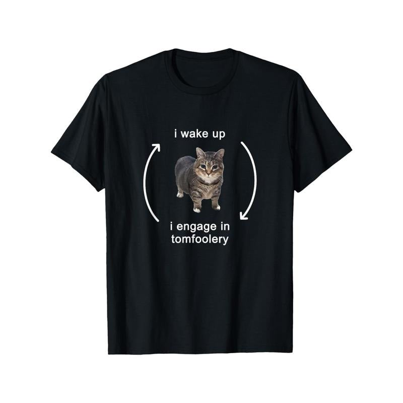 I Wake Up I Engage In Tomfoolery Silly Cat Meme T-Shirt Hoodie, Sweatshirt | UrbanDripWear.com