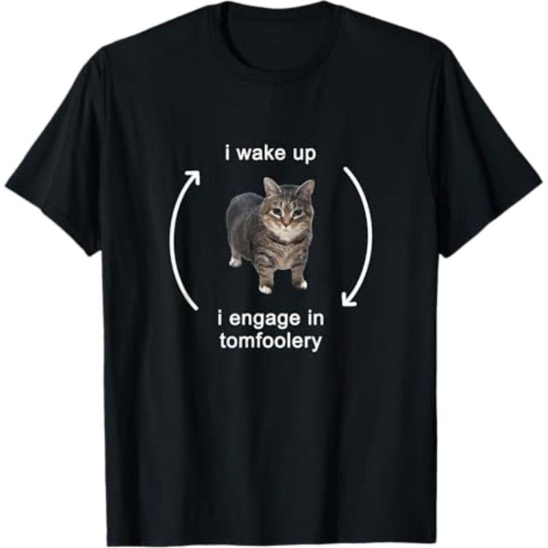 I Wake Up I Engage In Tomfoolery Silly Cat Meme T-Shirt Comfy Menswear Hoodie, Sweatshirt | UrbanDripWear.com