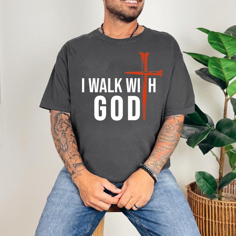 I Walk With God Comfort Colors Tee Pure Ring-Spun Cotton Fabric Casual Crew Neck Short Sleeve Soft-Washed T-Shirt Tops...