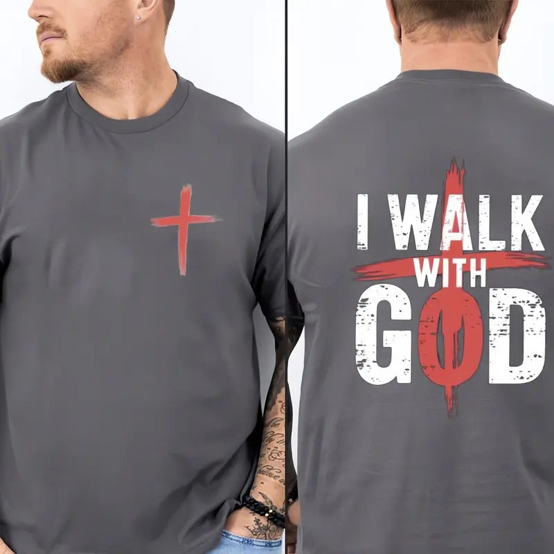 I Walk With God Graphic Tee Cotton Casual Short Sleeve T-Shirt for Men and Women - Classic Style, Available in Multiple...