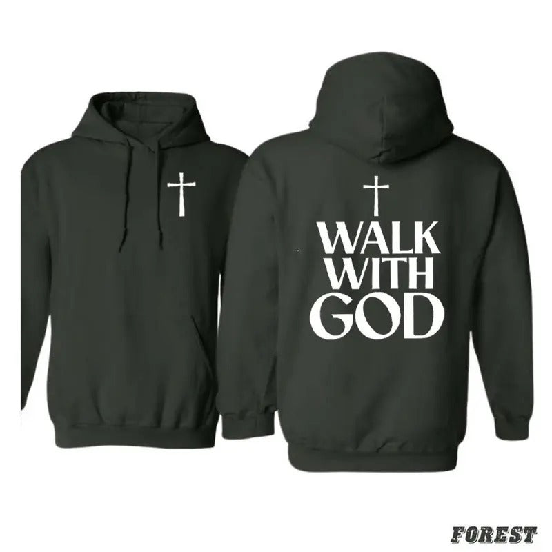 I Walk With God Hoodie Casual Street Style Fleece Pullover Hooded Sweatshirt Tops Trendy for Women for Men, Perfect Gift...