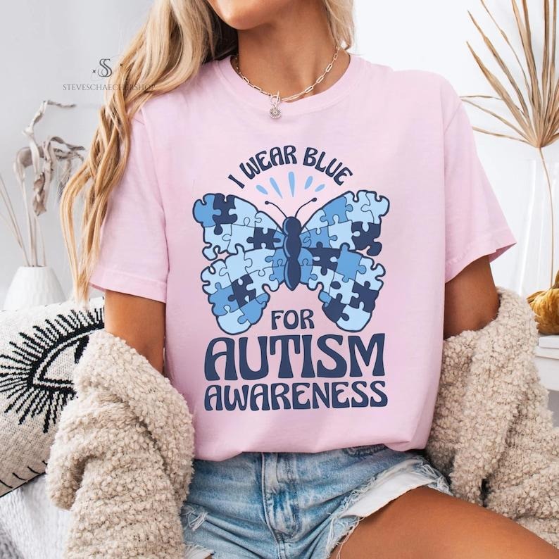 I Wear Blue For Autism Awareness Tshirt, Autism Month Tee, We Wear Blue Awareness Shirt, Autism Awareness Month Tee...