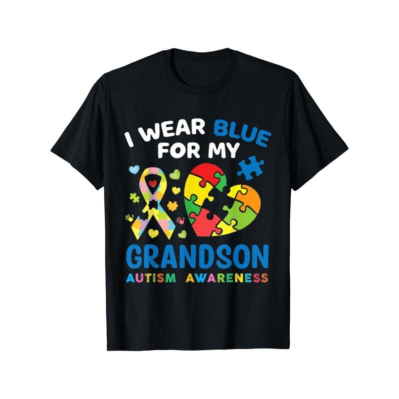 I Wear Blue For My Grandson Autism Awareness Grandma Grandpa T-Shirt Hoodie, Sweatshirt | UrbanDripWear.com