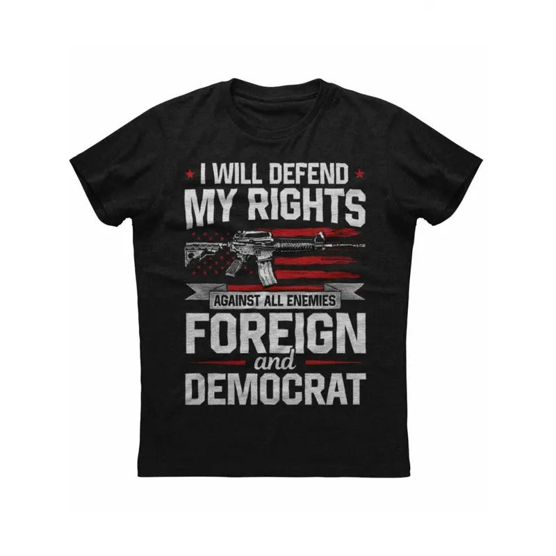 I Will Defend My Rights, Gun Print Men's New Patriotic Black T-shirt  made in usa Hoodie, Sweatshirt | UrbanDripWear.com