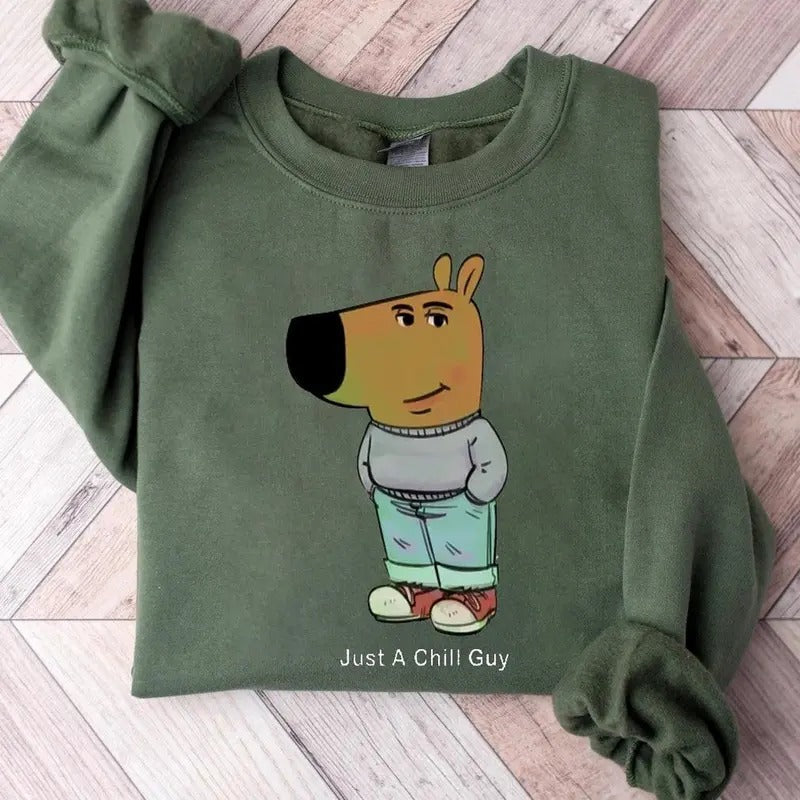 I'm Just A Chill Guy Shirt, TikTok Meme Sweatshirt, Viral Dog Cartoon Shirt, Funny Chill Guy Meme Gift Classic Collar...