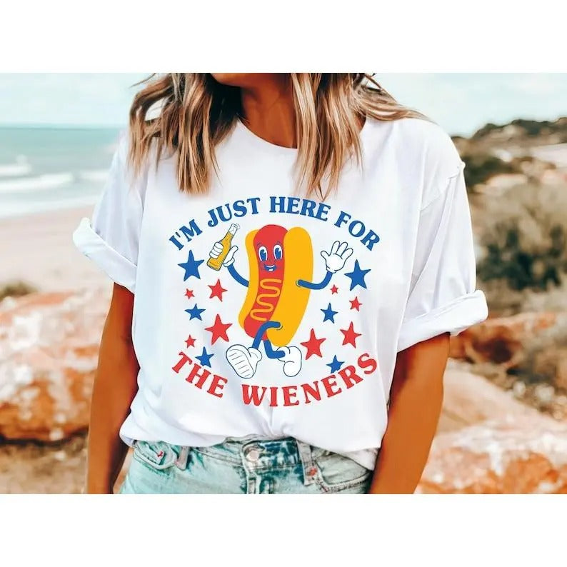 I'm Just Here for the Wieners Shirt 4th of July - Patriotic BBQ Hoodie, T-shirt and sweater Sweatshirt | UrbanDripWear.com