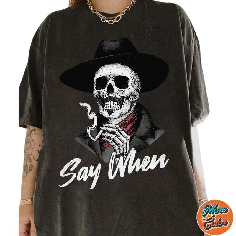 I'm Your Huckleberry Say When Shirt, Val Kilmer Cowboy Doc Holliday Movie Shirts, Cotton Unisex T-shirt, Crew Neck, Size...