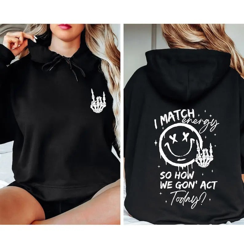 I match energy Sweatshirts,Cute Halloween Hoodie,Skeleton Energy Sweater,Trendy Skeleton Hoodie,Skeleton Sweatshirt,Retro...