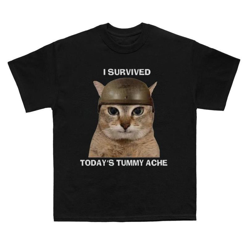 I survived today's tummy ache Shirt, Funny Cat T Shirt, Vintage Cat T-shirt, Meme T Shirt, Trendy Unisex T-Shirt, Tummy...