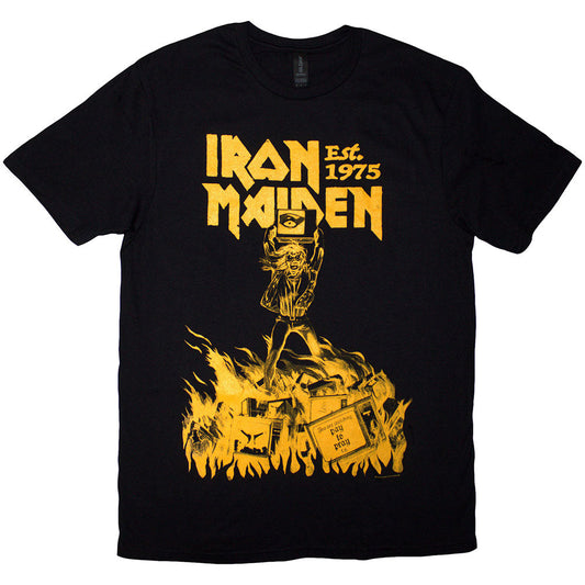 IRON MAIDEN Attractive T-Shirt, Est. 1975 Holy Smoke Yellow
