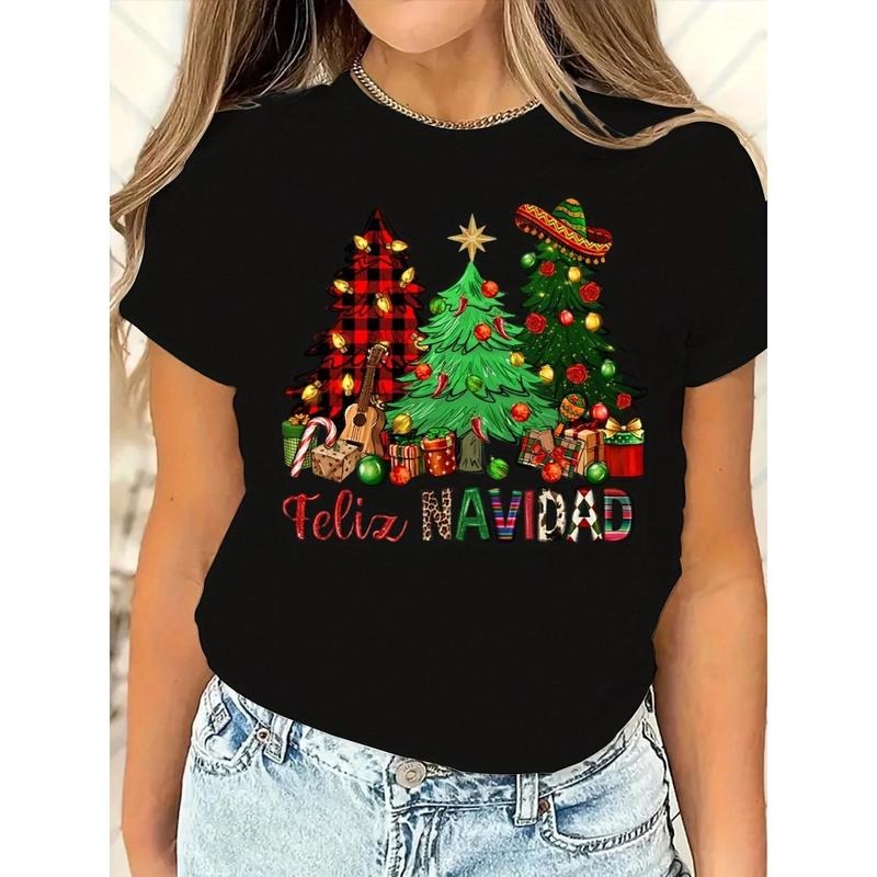 IT90 Feliz Navidad Christmas Tree Shirt, Women Festive Holiday Gifts T-Shirt, Christmas Vibes Tee,, Panish Christmas...