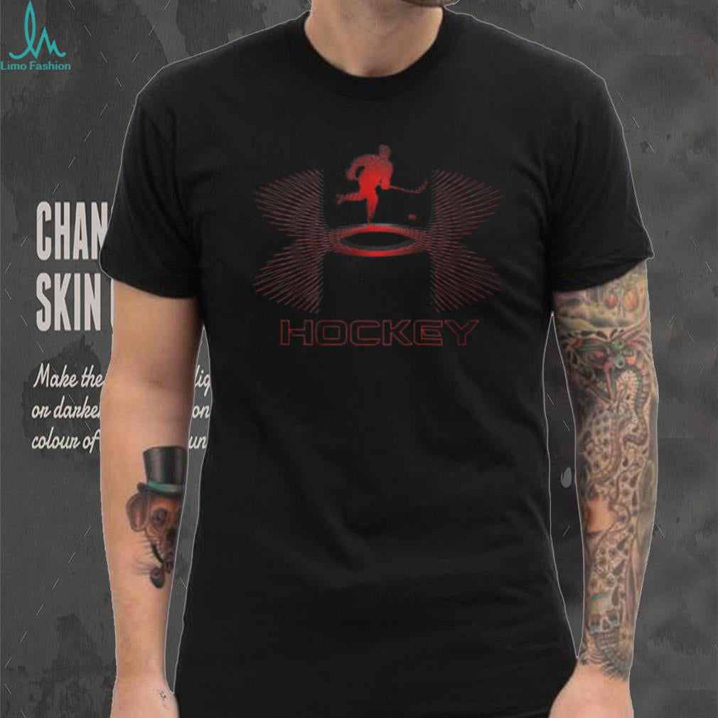 Ice Hockey Graphic T Shirt Red Player Silhouette and Logo Design