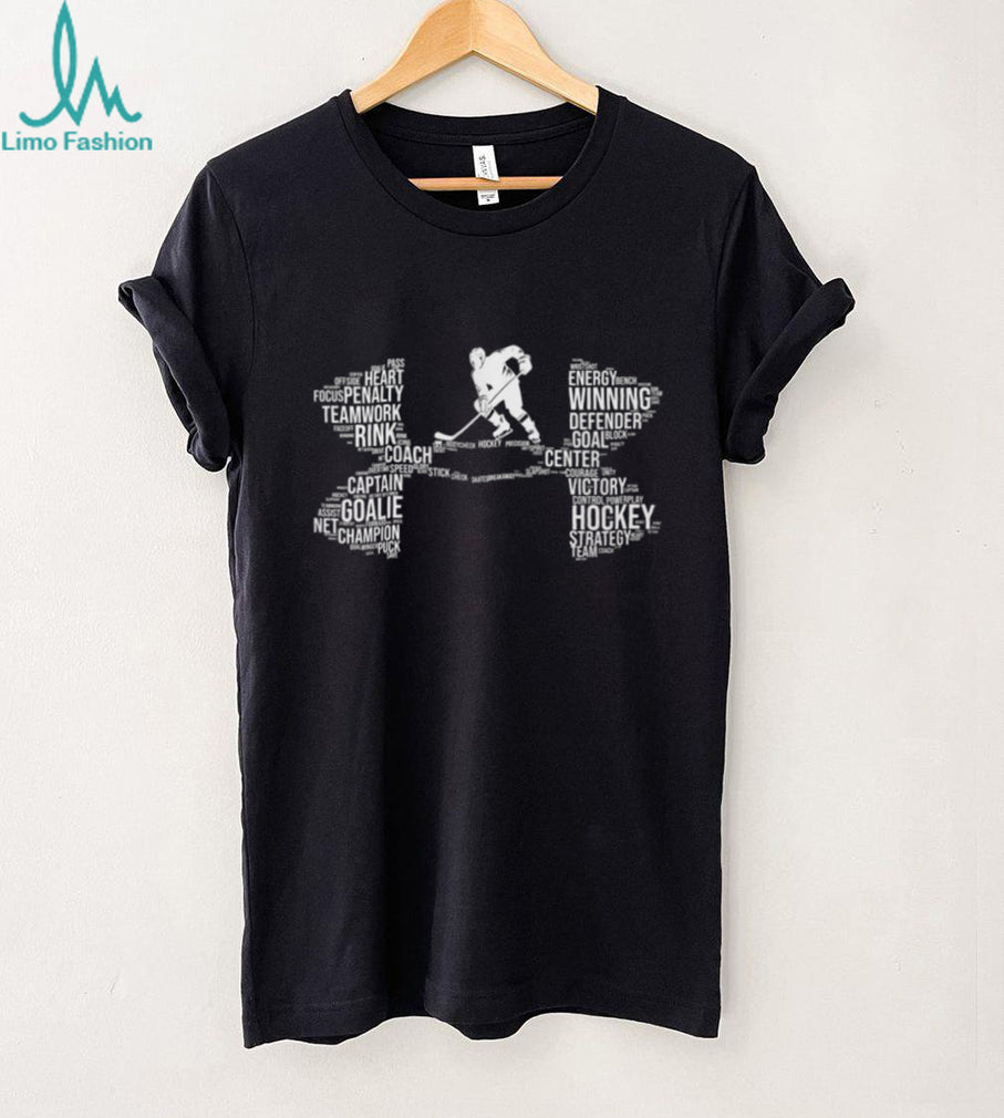 Ice Hockey Player Typography Word Cloud Sports Silhouette T Shirt