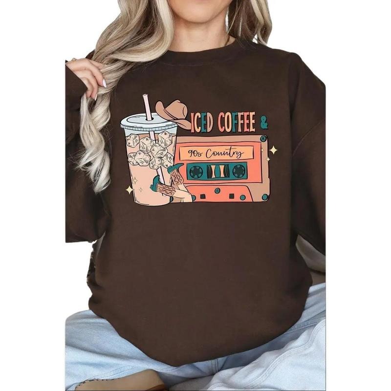 Iced Coffee And 90's Country Heavy-weight Crew Sweatshirt T-Shirts, Hoodie | UrbanDripWear.com