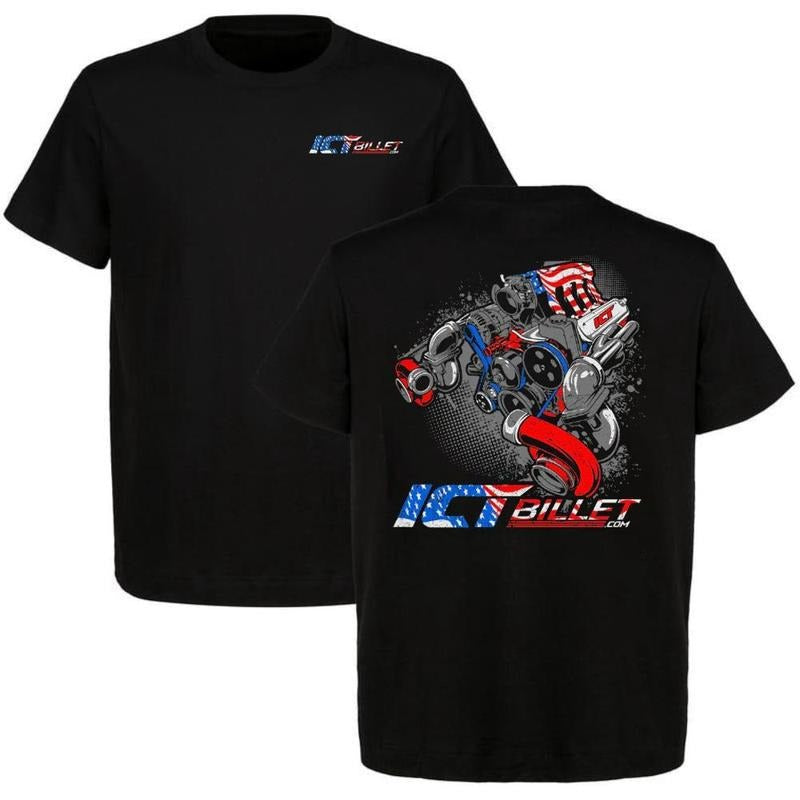 Ict Billet American Flag Shirt Mens Cotton Tee, Menswear Car Parts Short Sleeve Hoodie, Sweatshirt | UrbanDripWear.com