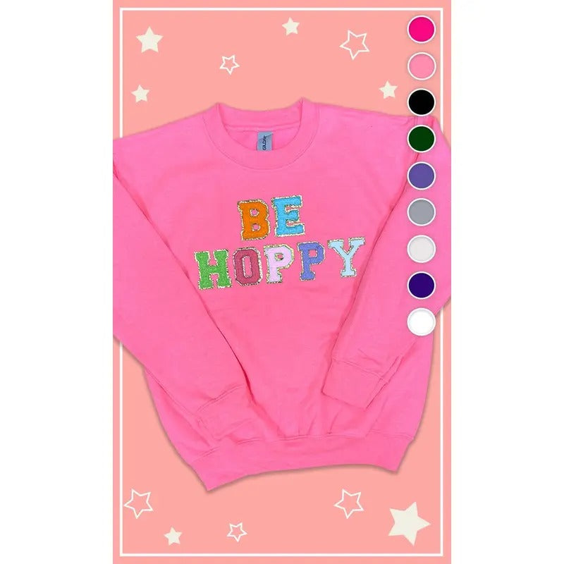 Ideal Chenille Be Hoppy Easter Youth Sweatshirt - Cozy Spring Vibes #BeHoppyEaster #YouthEasterSweatshirt #ChenilleGlow...