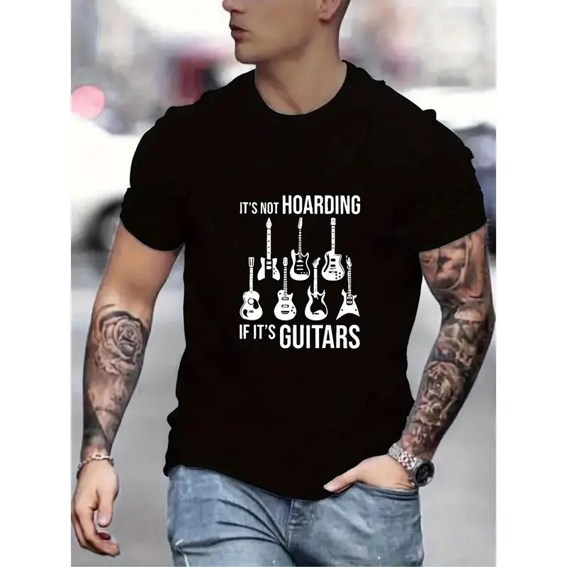 If It's Guitars Print T Shirt, Tees For Men, Casual Short Sleeve T-shirt For Summer Made in USA Hoodie, Sweatshirt