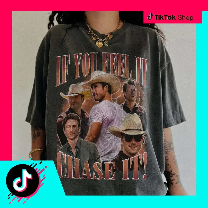 If You Feel It, Chase It Ver 3 Gildan, Glen Powell Unisex Softstyle - Tyler Owens Twisters, Twisters Movie Shirt , Movie...