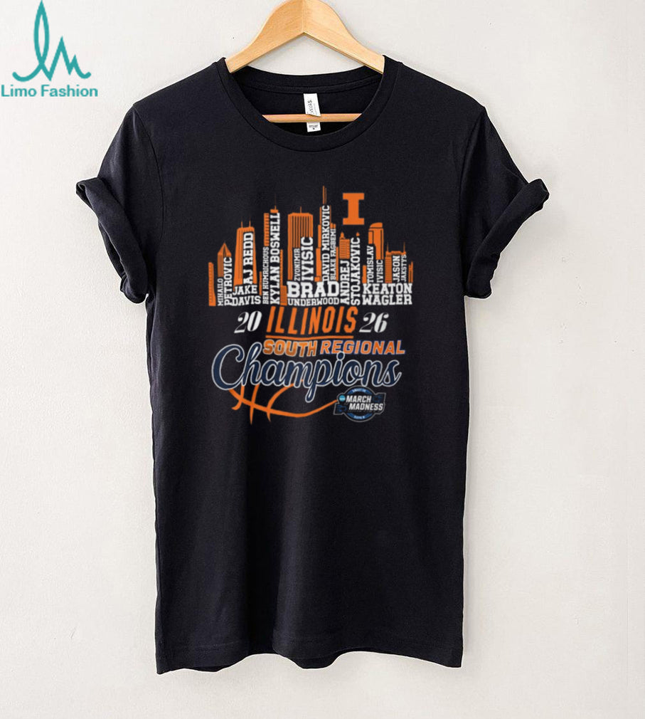 Illinois Fighting Illini 2026 South Regional Champions Roster Skyline T Shirt