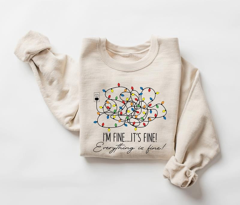 Im Fine Its Fine Everything Is Fine Christmas Sweatshirt, Christmas Funny Sweater, Christmas Lights Sweater, Women...