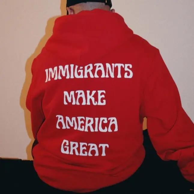 Immigrants Make America Great Red Hoodie | Statement Social Justice Fashion | Made By Immigrants Hoodie | Gift for Men &...