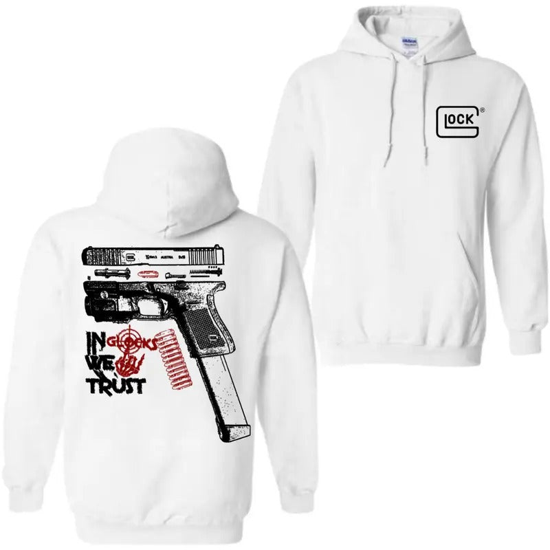 In GLock We Trust Hoodie ,Sweatshirt And T-shirt - Glock Hoodie- Design Glock Bone Hand Double Sided - Menswear Casual...
