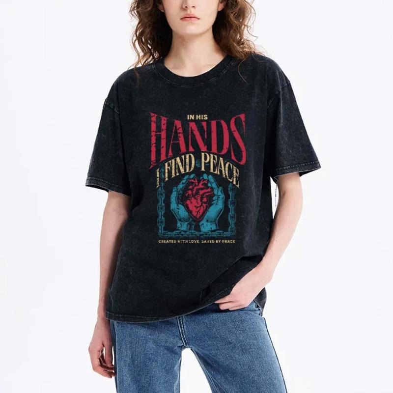 In His Hands I Find Peace Christian T-Shirt - Comfort Colors Casual Streetstyle Crew Neck Short Sleeve T-Shirt Trendy...