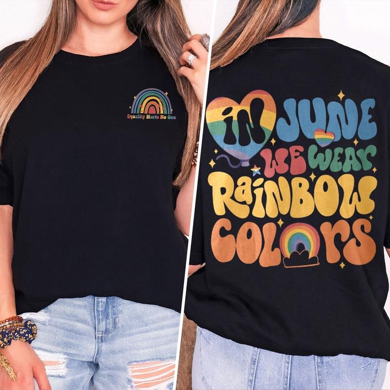 In June We Wear Rainbow Colors Shirt Retro Lgbt Shirt Lesbian Shirt Lgbtq Awareness Bisexual Shirt Pride Month Shirt...