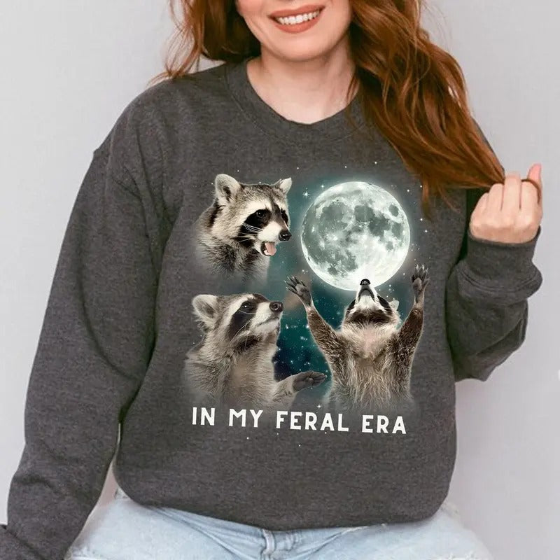 In My Feral Era Racoons Howling At The Moon Sweatshirt, Funny Racoons Howling At The Moon Sweatshirt, Unisex Sweatshirt,...