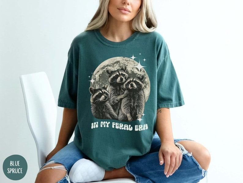 In My Feral Era T Shirt Hoodie Sweater, Vintage-Style d Graphic Tee, Funny Raccon Gift, Retro Raccoon Moon Tshirt,...