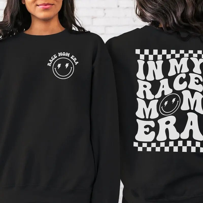 In My Race Mom Era Sweatshirt, Race Mom Sweater, Mama Racing Crewneck, Retro BMX Mom, Checkered Raceday Shirt Hoodie