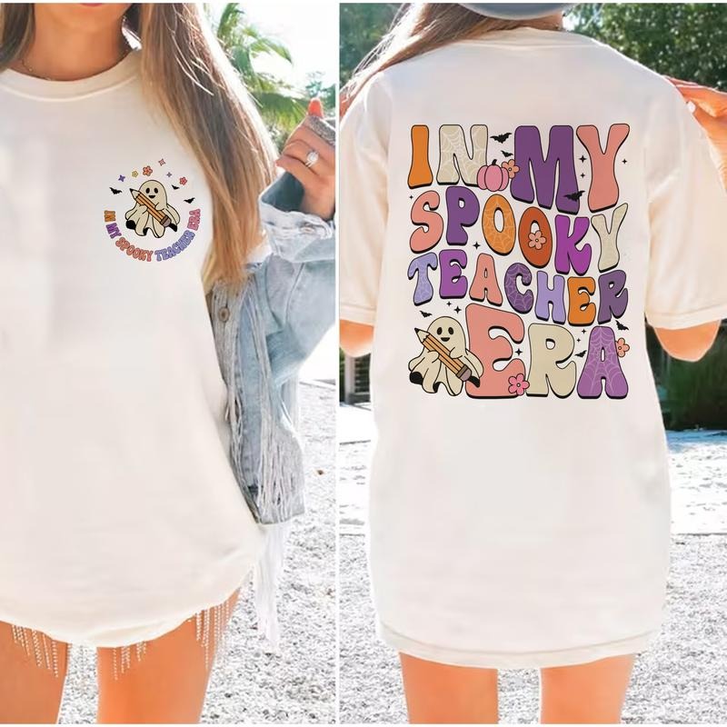 In My Spooky Teacher Era Shirt Cute Halloween Ghost Shirt Spooky Teacher Shirt Halloween Teacher Kindergarten Gift Retro...