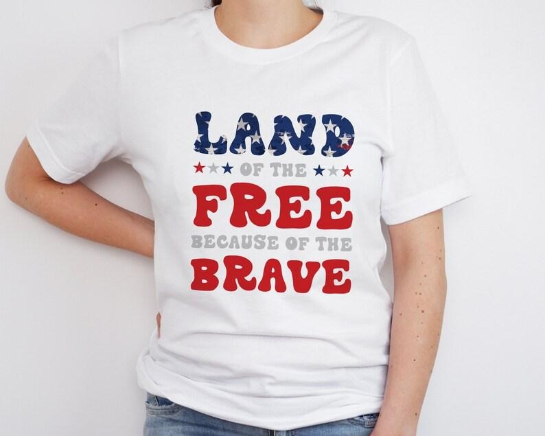Independence Day Shirt, Brave Because of the Free Land Printed T-Shirt, 4th July USA Retro Crewneck Tee Tops, Memorial...