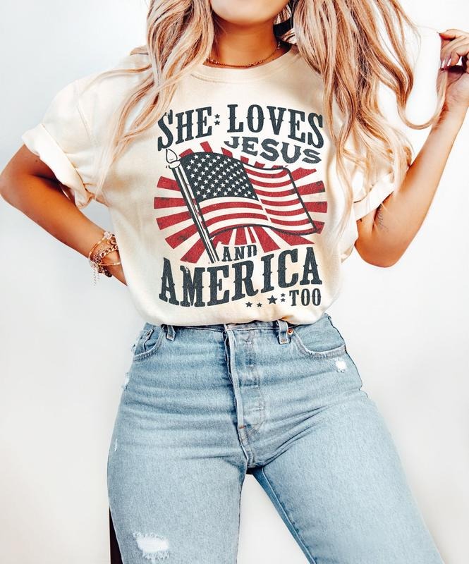 Independence Day Shirt, Christian Shirt, 4th of July Shirt, She Loves Jesus And America Too Shirt Hoodie, Sweatshirt