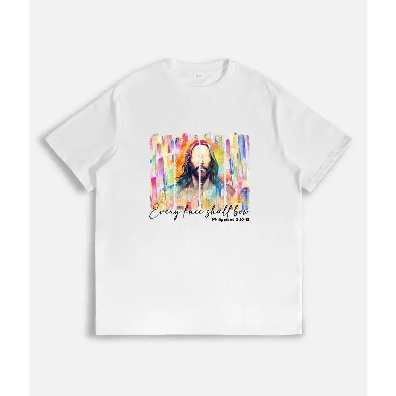 Inspirational T - Shirt Featuring Biblical Verse "Every face shall bow"