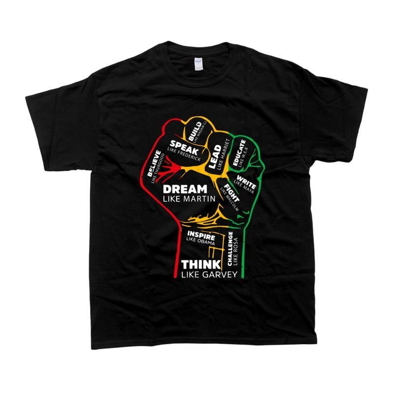 Inspiring Black Leaders Power Fist Hand Shirt Black Tshirt Crewneck Shortsleeve Hoodie, Sweatshirt | UrbanDripWear.com