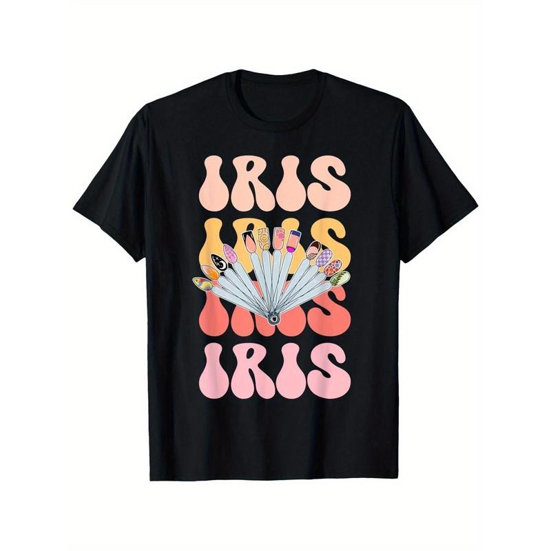 Iris Retro Nail Art Graphic T-Shirt for Women, 100% Cotton Casual Crew Neck Tee, Short Sleeve, Lightweight & Breathable,...