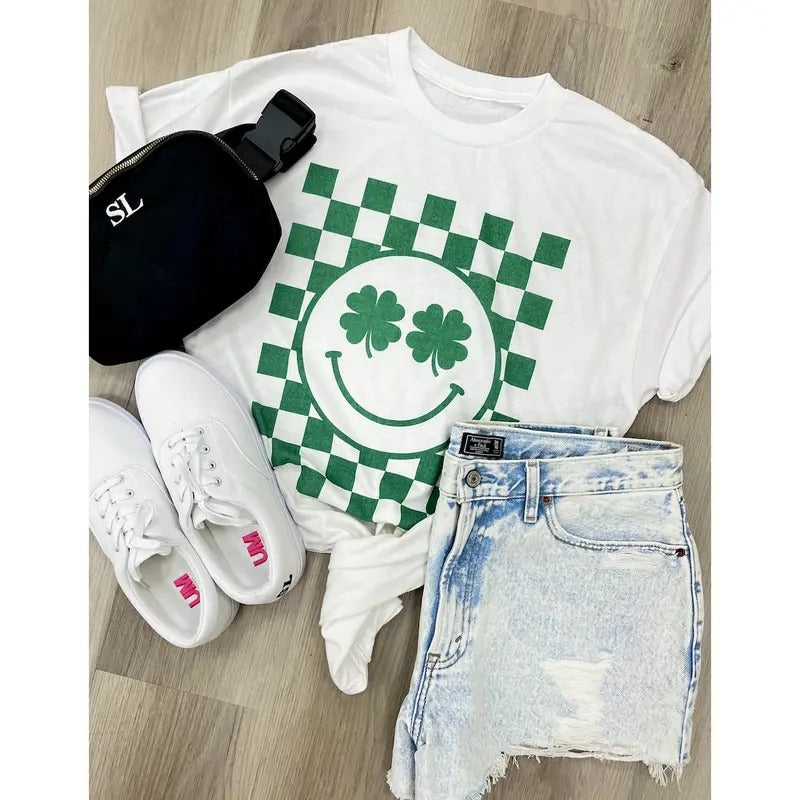 'Irish Eyes are Smiling' Shamrock Check T-Shirt, St Patrick's Day Hoodie, Sweatshirt | UrbanDripWear.com