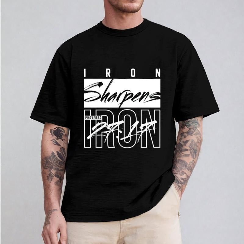 Iron Sharpens TShirt Pure Cotton Fabric Casual Streetstyle Crew Neck Short Sleeve T-Shirt Trendy Tops for Unisex Hoodie,...